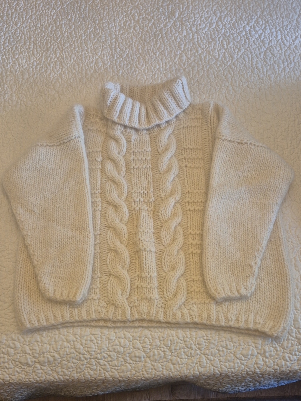 Chunked Cable Knit Cream Turtleneck Sweater